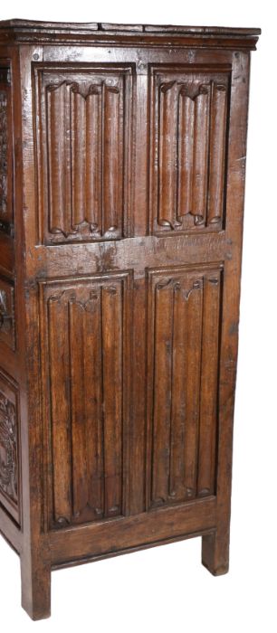 A magnificent and rare Henry VIII joined oak aumbry or livery cupboard, circa 1520, the front - Image 2 of 16