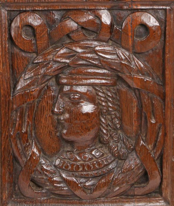 A magnificent and rare Henry VIII joined oak aumbry or livery cupboard, circa 1520, the front - Image 5 of 16