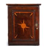 Early 18th century oak, yew and fruitwood inlaid small ‘spice’ cupboard, English, of show-tenon
