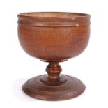 19th Century ash treen goblet, the wide bowl above a turned stem and ring turned circular foot, 12.