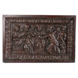 Mid 16th Century carved oak panel, Flemish or German, circa 1550, the rectangular panel depicting