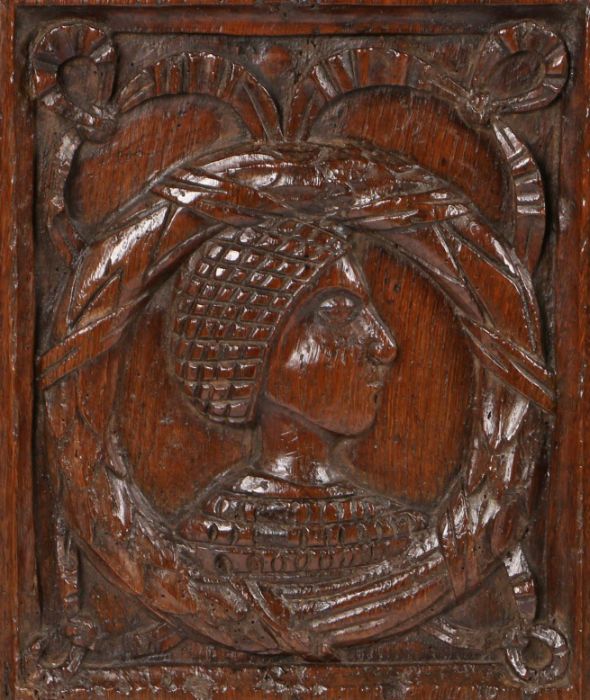 A magnificent and rare Henry VIII joined oak aumbry or livery cupboard, circa 1520, the front - Image 4 of 16