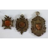 Three silver pocket watch chain pendants presented to Miss L.C. Davidson, inscribed "Presented to