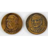 Two literary bronze medallions depicting H.G. Wells and J.B. Priestley, 4cm diameter (2)