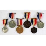 Six King George VI and Queen Elizabeth coronation medals, all with tricolour ribbons (6)