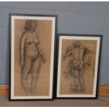 20th Century, two nude female studies, sketch on paper, both housed in ebonised glazed frames, the