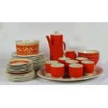 Royal Doulton 'Seville' seven piece coffee and dinner set, in bright orange and white with a