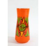 Poole pottery Delphis vase, with green and yellow decoration on an orange ground, by Carol Cutter
