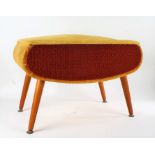 1980's upholstered sewing stool, with hinged lid enclosing a pocket to underside lid, raised on four