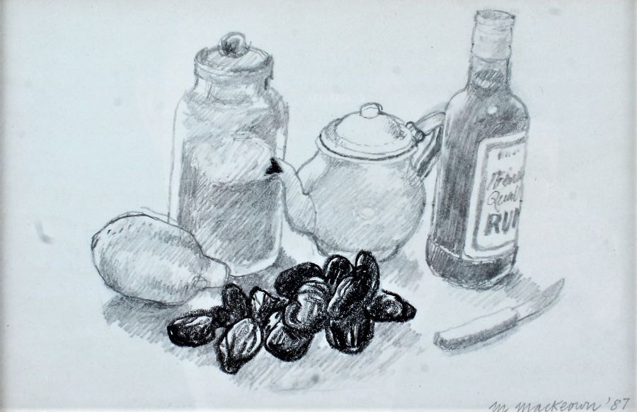 Martin Mackeown, (contemporary) four pencil sketches, to include a dish, a plate of food, still life - Image 2 of 2