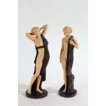 After Ferdinand Preiss (1882-1943), a pair of Art Deco style simulated ivory semi nude classical