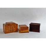 Three cigarette despencers, one art deco example made of birds eye maple, Indian carved hardwood