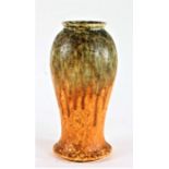 Ruskin pottery vase, the crystalline glaze body in green and orange, impressed mark to the base,