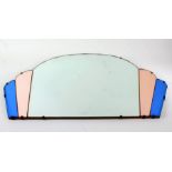 Art Deco wall mirror, having bevelled edging and centred with an arched mirror and amber and blue