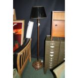 Art Deco copper telescopic standard lamp, raised on three circular feet, impressed marks to the