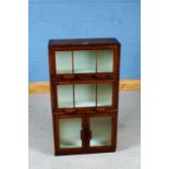 1930's oak and glazed bookcase, having two lift up doors above a pair of hinged doors, 98.5cm high x