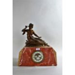 Early 20th century marble mantle clock with a gilded spelter figure of a reclining lady, white