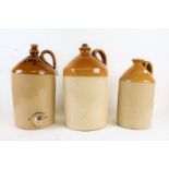 Three various stoneware flagons, one example reading "Good!! It's Mason's", the tallest approx. 40cm