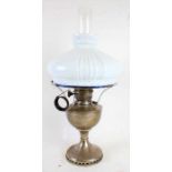 Famos oil lamp with opaque glass shade and chimney, 60cm high
