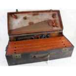 Carpenters tool chest, containing a hand saw, four clamps, chisel blades etc.