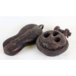 Old ships wooden pulley block, 30cm long, and one other ships block, 25cm long (2)