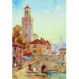 Andrea Vasari (1873-1961), pair of Italian scenes with towers to the foreground, signed