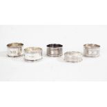 Five silver napkin rings, various dates and makers, 2.9oz (5)