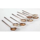 Russian set of eight silver spoons, makers mark MKZ, the twist handles with shallow bowls, 3.9oz (