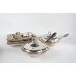 Silver plated ware to include two large and two small chafing dishes and covers with detachable