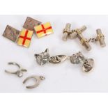 Pair of silver cufflinks with fox head terminals, pair of silver cufflinks with George Cross