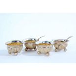 Set of three Victorian silver salts, Birmingham 1888, maker David & Lionel Spiers, of circular