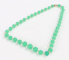 Jade necklace, the spherical stones with alternate simulated pearls, 22cm long