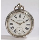 Victorian silver open face pocket watch by H.B Rivers of Nottingham, the case London 1884, maker