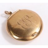 9 carat gold compact, the hinged lid initialled EJ, 3.5cm diameter, 9.4g