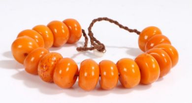 Large amber necklace, with cylindrical pieces 55cm long