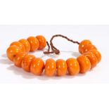 Large amber necklace, with cylindrical pieces 55cm long