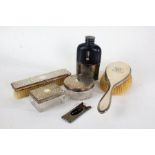 Edwardian silver hair brush, London 1906, together with two glass dressing table jars with silver