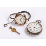 La Belle ladies continental silver open face pocket watch, the signed white enamel dial with Roman