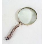 Silver handled magnifying glass, Birmingham marks rubbed, maker Adie & Lovekin Ltd. the gadrooned