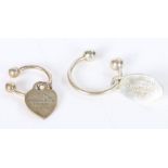 Two Tiffany & Co. silver keyrings, stamped 925, 1.7oz (2)