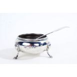 Victorian silver salt, London 1894, maker William Hutton & Sons Ltd. of cauldron form with beaded