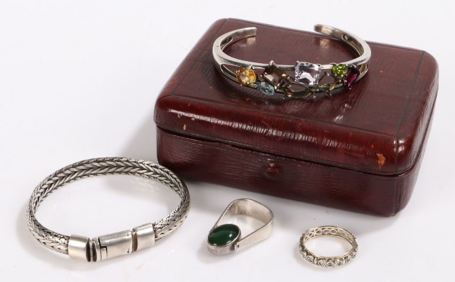 Collection of Silver jewellery to include two bracelets one with glass stones (two missing) silver