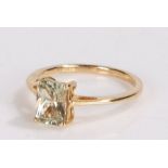 9 carat gold Czarite set ring, the baguette Czarite with a four claw mount and slender shank, 1.8