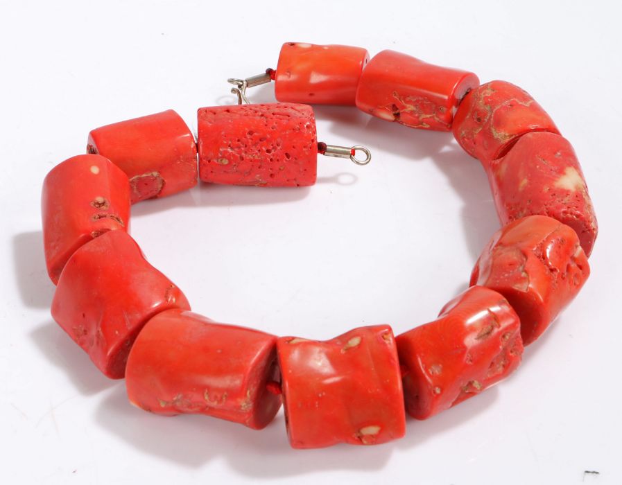 Red Bamboo Coral Necklace, with cylindrical pieces 53cm long