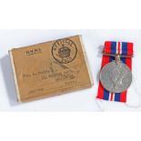 1939-1945 British War Medal in addressed box of issue to 'Mr M. Moate, 37, Welbeck Road,