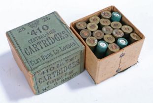 Box of vintage .410 Central-Fire No.6 Cartridges by Eley Bros. contains 18 cartridges, (Please