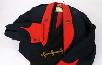 British army Officers Mess Dress uniform items, blue cloth jacket appears to be badged to The