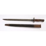 First World War British 1907 Bayonet by Sanderson, dated 5 '18 to ricasso, held leather scabbard