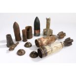 Collection of expended ordnance, mortar bombs, grenade, projectiles, fuze caps, etc, inert, (qty)