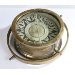 Brass, liquid filled, ships compass, dial marked to 'J.W. SEARBY & SON, LOWESTOFT', 23.5 cm in